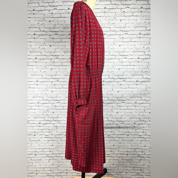 Talbots | Vintage petite red print design long sleeve dress size 12P - Picture 2 of 13